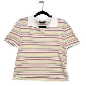MaxMara Weekend Made in Italy Striped Pastel Knit Short Sleeve Crop Top XL